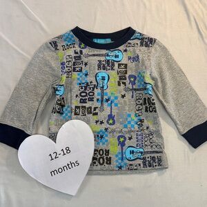 Jack and Jill - NWT - Kids Long Sleeve Guitar Print Shirt - Gray and Blue